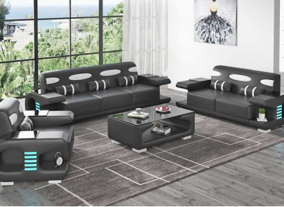 Couch set sofa set leather sofas sofa complete 3-piece black set