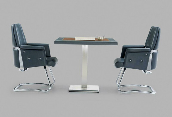 Office furniture 3-piece set: Table, waiting room armchair, 2x leather armchair