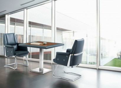 Office furniture 3-piece set: Table, waiting room armchair, 2x leather armchair