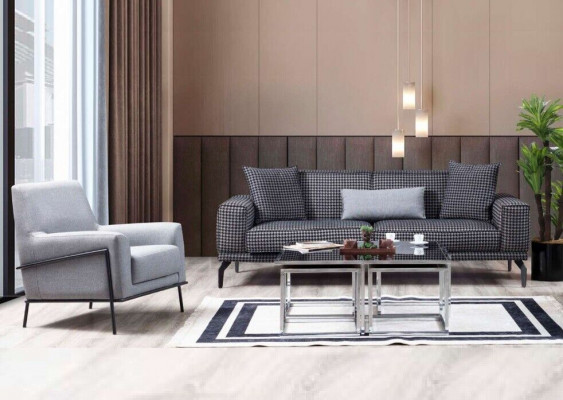 Upholstered Sofa Complete Sofa Set Sofa Suite Gray Seat Fabric Sofa