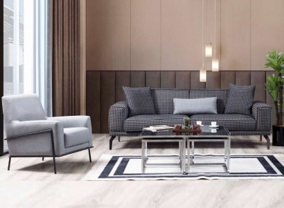 Upholstered Sofa Complete Sofa Set Sofa Suite Gray Seat Fabric Sofa