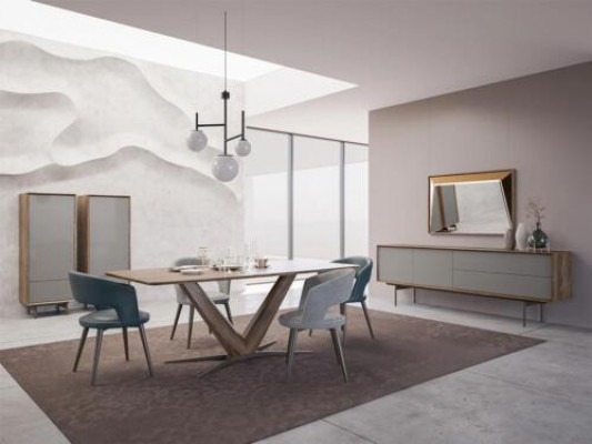 Dining room set 9-piece dining table complete chairs 4x wood sideboard new wooden cabinet