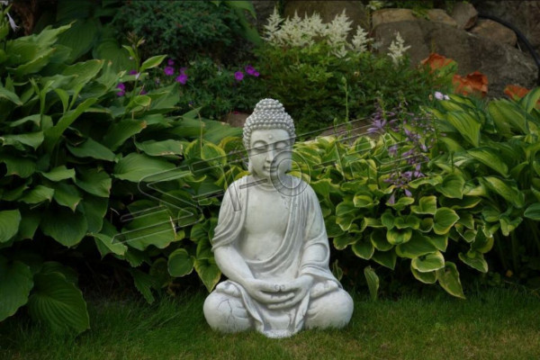 Buddha statue figure in stone look. Large sculpture for decorative garden.