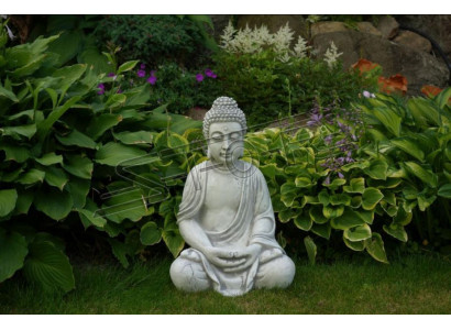 Buddha statue figure in stone look. Large sculpture for decorative garden.
