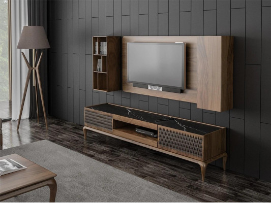Wooden Furniture Living Room Set 4-Piece TV Stand Bookcases Wall Unit TV Frame New