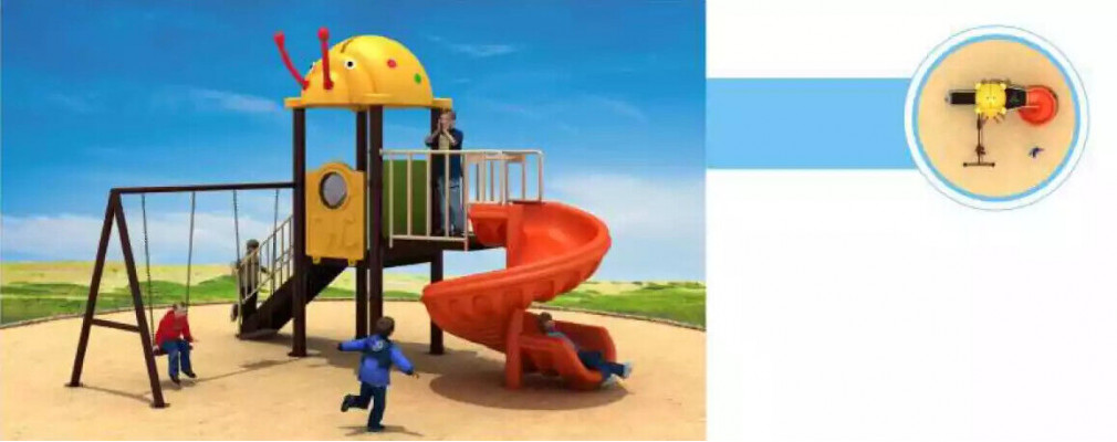 Children's playground with slides and swings entertainment for kids