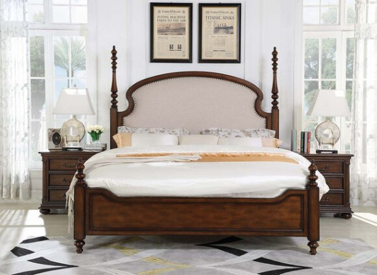 Classic Bedroom Bed Brown Textile Beds Upholstered Double 180x200cm New