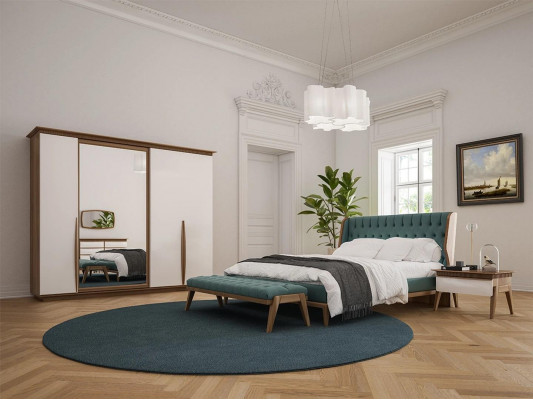 Complete bedroom bed 2x nightstands modern wardrobe bench new