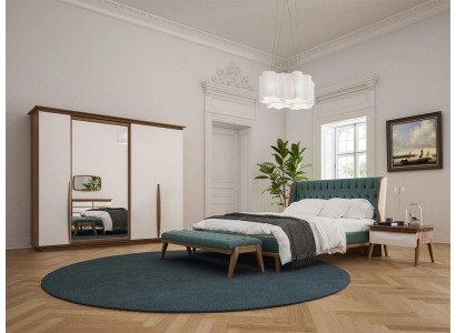 Complete bedroom bed 2x nightstands modern wardrobe bench new