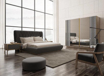 Complete set double bed luxury 2x nightstands design cabinet wardrobe