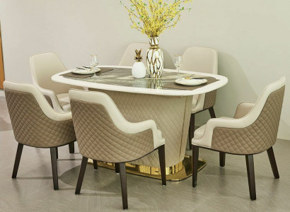 Complete set dining table 4x chairs dining room set dining set leather table tables 5-piece