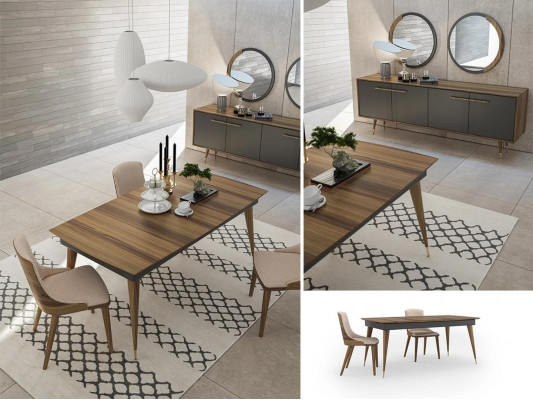 Luxury dining room set: dining table with 4 chairs, luxury sideboard with 2 mirrors, new set.