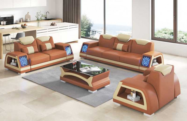 Complete sofa set leather sofas couch set sofa 3-piece sofas brown