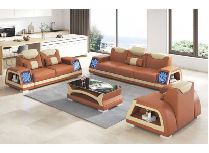 Complete sofa set leather sofas couch set sofa 3-piece sofas brown