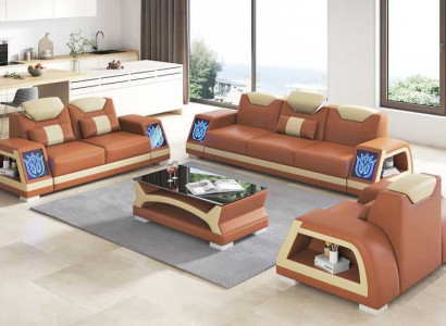 Complete sofa set leather sofas couch set sofa 3-piece sofas brown