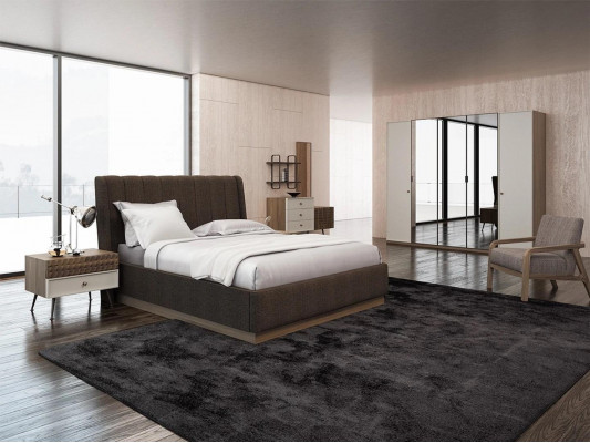 Luxury bedroom double bed 2x bedside tables wood complete 6-piece modern