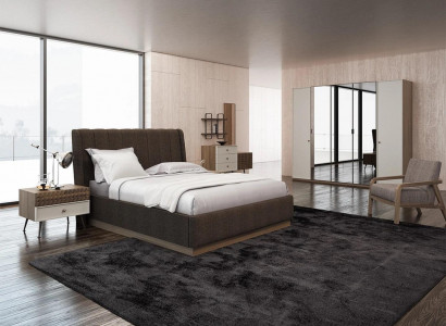 Luxury bedroom double bed 2x bedside tables wood complete 6-piece modern