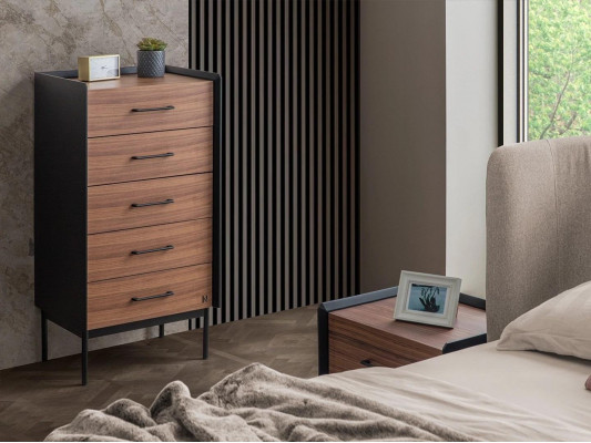 Modern bedroom design complete 3-piece set: 2x chest of drawers, round mirror
