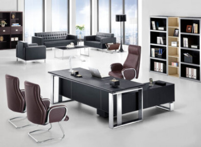 Modern office set designer furniture desk shelves filing cabinet 2-piece.
