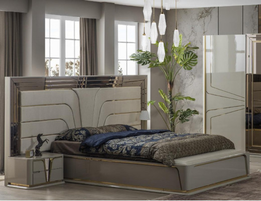 Modern bedroom set in beige with a European accent