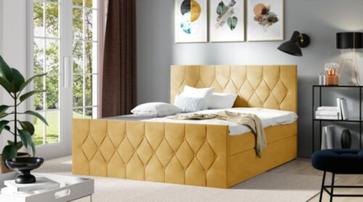 Upholstered bed beds bed padding designer box spring luxury design yellow 200x200 new