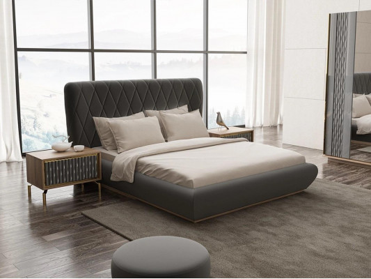 Bedroom 3-piece luxury set double bed design wood 2x nightstands complete