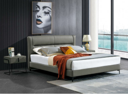 Bedroom leather bed complete bed 3-piece set hotel sets bedside tables.