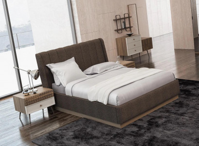 Bedroom Modern Double Bed 2x Nightstands Wood Complete 3-piece Luxury