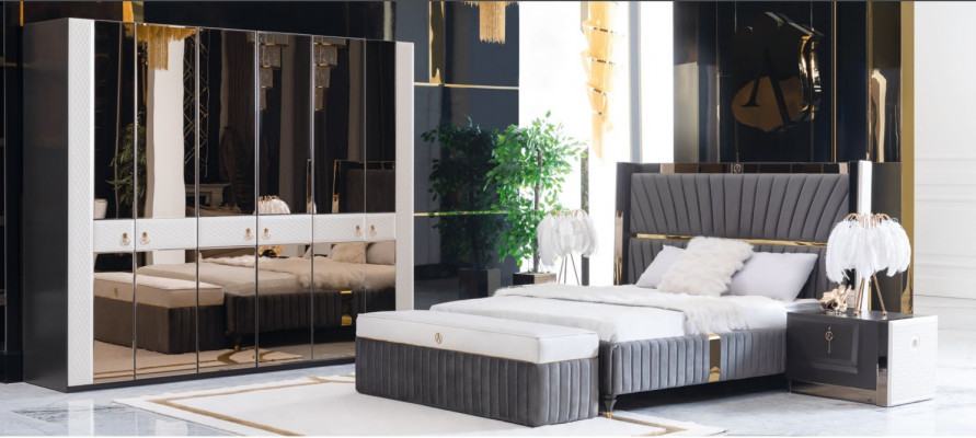 Bedroom complete set bed nightstand stool 5-piece design wooden furniture sets new
