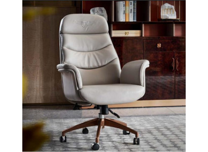 Office chair beige leather stainless steel study office furniture luxury furnishing new