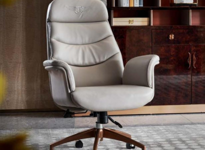 Office chair beige leather stainless steel study office furniture luxury furnishing new