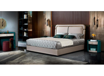 Bed 2x Nightstand Beige Bedroom Modern Design Furniture Wood Luxury