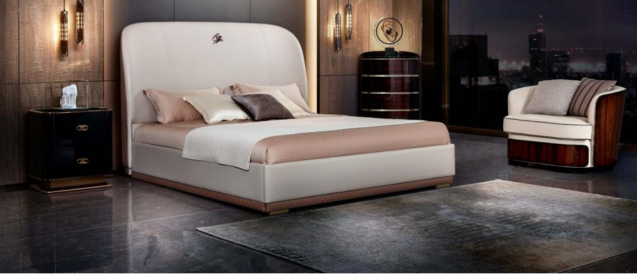 Bed Beige Leather Wood Bedroom Leather Bed Modern Design Furniture Luxury
