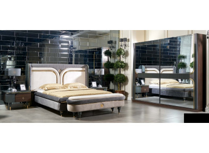 Bedroom set bed, nightstand, wardrobe, stool, luxury design, 5-piece set.