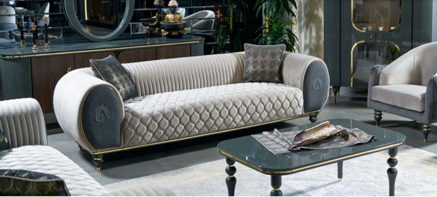 Three-seater sofa, 3-seater fabric luxury couch, large upholstered 230 cm designer