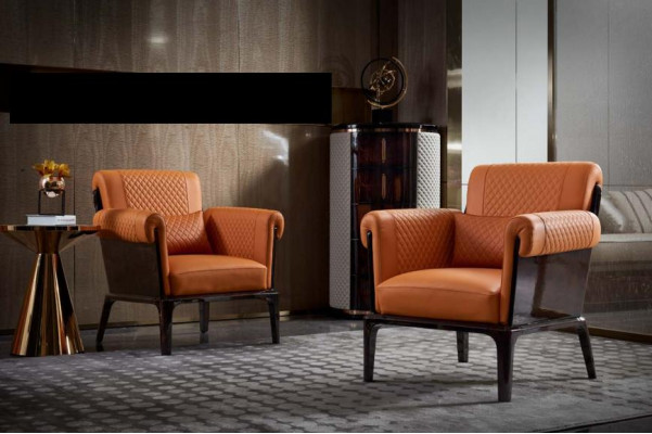 Chair Orange Leather Armchair Reclining Modern Design Furniture Luxury Living Room Wood New