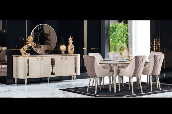 Complete dining room sideboards table 6x chairs sideboard mirror set suite new