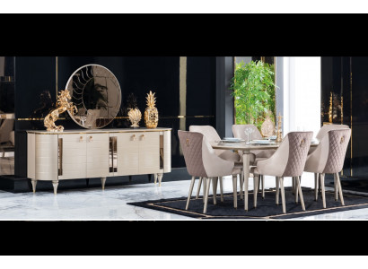 Complete dining room sideboards table 6x chairs sideboard mirror set suite new
