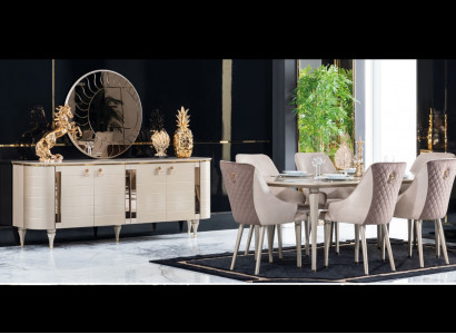 Complete dining room sideboards table 6x chairs sideboard mirror set suite new