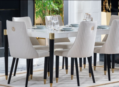 Dining Group Wood Table Tables 7-Piece Complete Set Dining Table 6x Chairs Dining Room Set