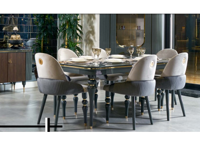 Dining room set, dining group, wood, table, tables, complete 7-piece set, dining table, 6x chairs