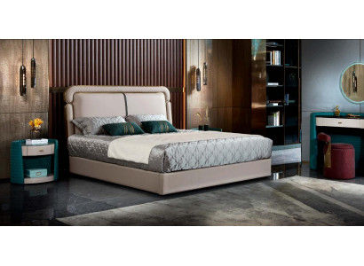Bed Bedroom Beige Double Bed Leather Bed Modern Design Furniture Wood