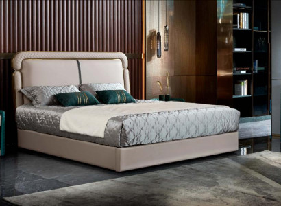 Bed Bedroom Beige Double Bed Leather Bed Modern Design Furniture Wood