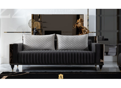 Three-seater couch, upholstered design sofa, 3-seat sofas, modern black room, new.