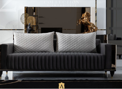 Three-seater couch, upholstered design sofa, 3-seat sofas, modern black room, new.