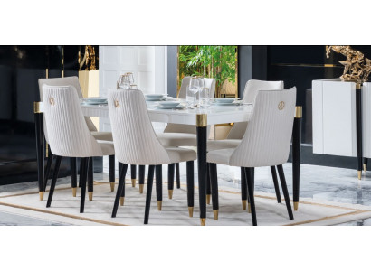 Dining group set complete design upholstered chair 6x chairs upholstered textile fabric