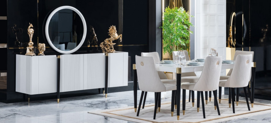 Dining table 6 chairs sideboard mirror complete dining room set 9-piece new set