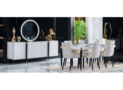 Dining table 6 chairs sideboard mirror complete dining room set 9-piece new set