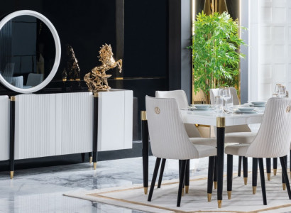 Dining table 6 chairs sideboard mirror complete dining room set 9-piece new set