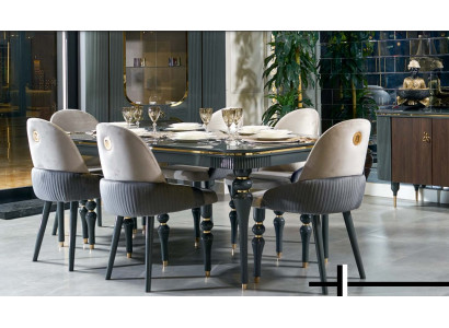 Dining set upholstered velvet textile chair 6x chair group set living wood genuine
